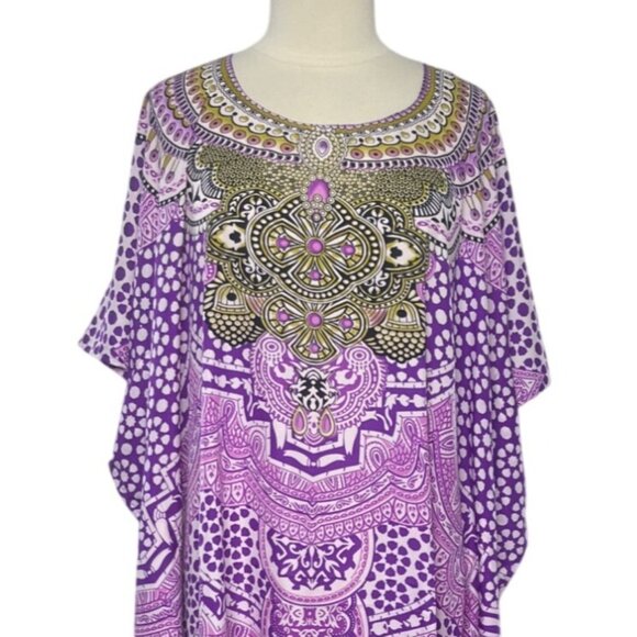 Miss Lavish London Boho Kaftan Dress Mumu Womens Size 14-18 Purple New - Picture 4 of 10